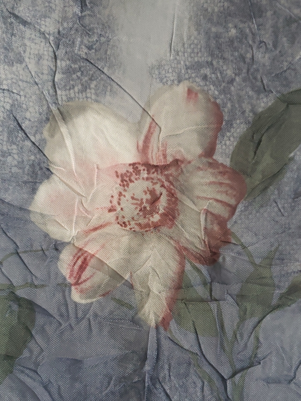 Blue Watercolor Floral Crinkle Chiffon Scarf Sheer Romantic Wrap 58x13 - Picture 6 of 10